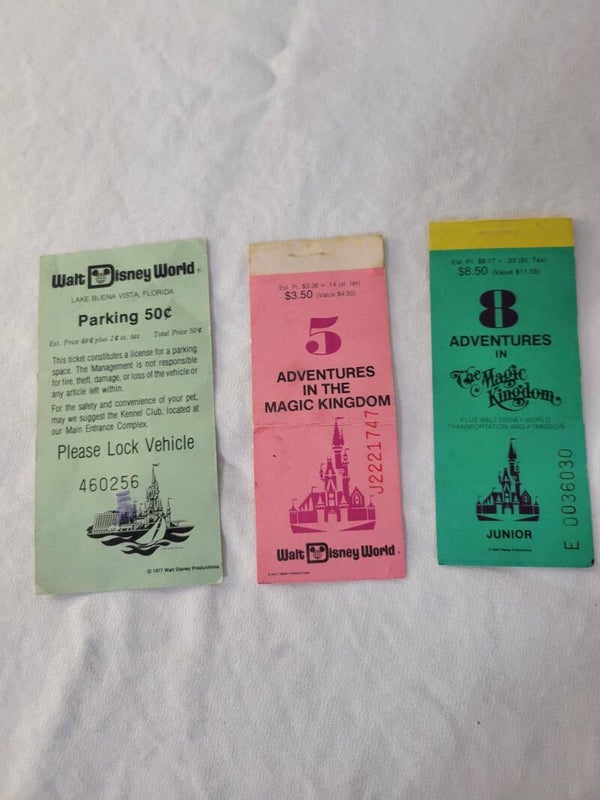 Walt Disney World & Magic Kingdom Tickets "1977" - 79 Vintage 3 Pc. Lot Collectors