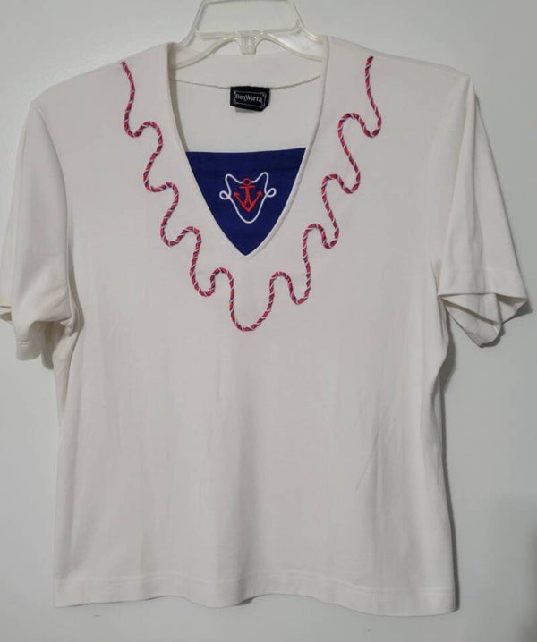 Vintage Achor Stretch Sailor Style T-Shirt / Top by BonWorth Sz. XL