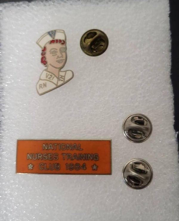 40 / 8 Nurse Pins 2 Pc. Lot "1984" Training Club Nurses / Hat / Lapels Pins