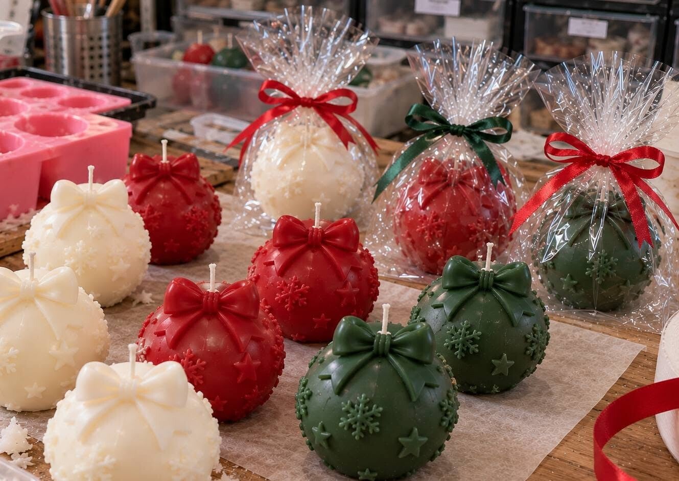 🎄 Bougie Boule de Noël – Artisanale et parfumée