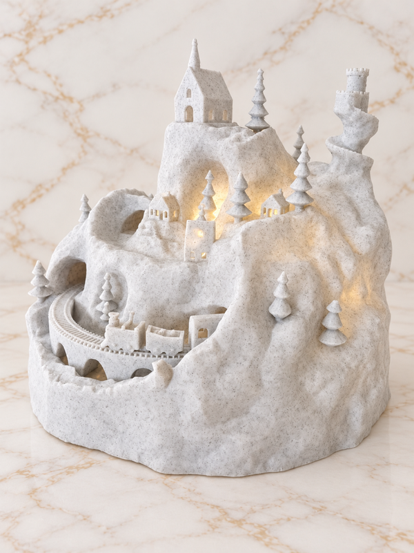 Kerstdorp lamp met trein – 18,5 cm
