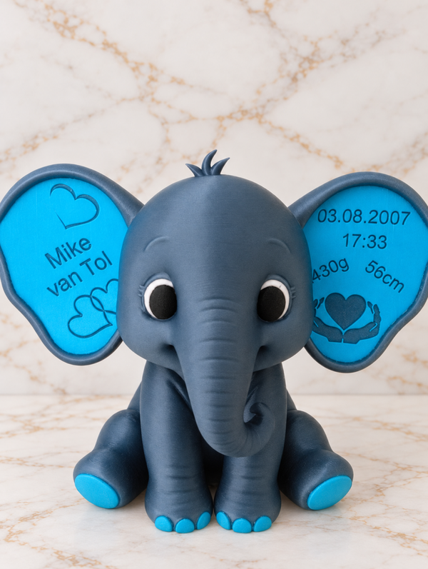 Gepersonaliseerd geboorteolifantje – 15 cm