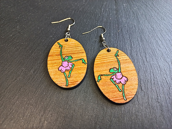 Boucles Médaillons Grenouille Ballerine - Peints à la main