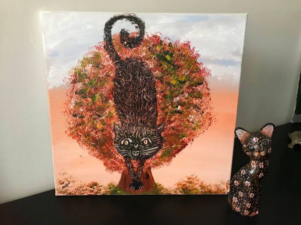 ACRYLIQUE SUR TOILE, SURRÉALISME, CHAT, OEUVRE UNIQUE, OEUVRE ORIGINALE, ART CONTEMPORAIN, IDÉE CADEAU POUR NOËL