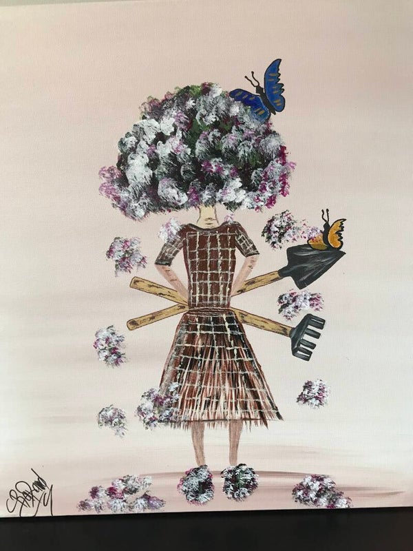 Art surréaliste, œuvre d’art unique, acrylique sur toile, oeuvre intitulée ( la jardinière)