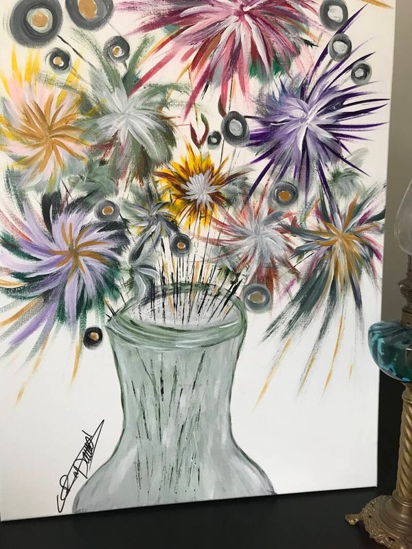 Acrylique sur toile, œuvre d’art unique, art contemporain, oeuvre intitulée ( le bouquet chantant)