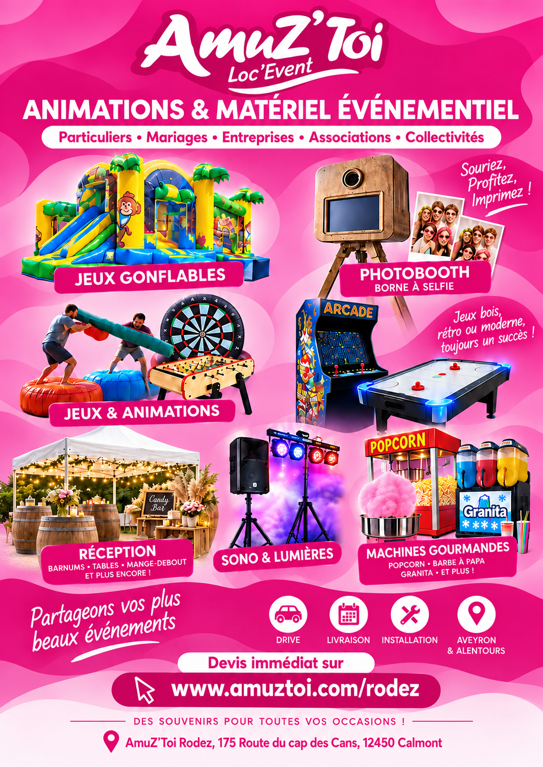 affiche de la société AMUZ'TOI qui sera présente au salon du mariage d'Olemps "Histoire d'un Oui" pour présenter des jeux pour enfant pour animer les enfants pendant un mariage