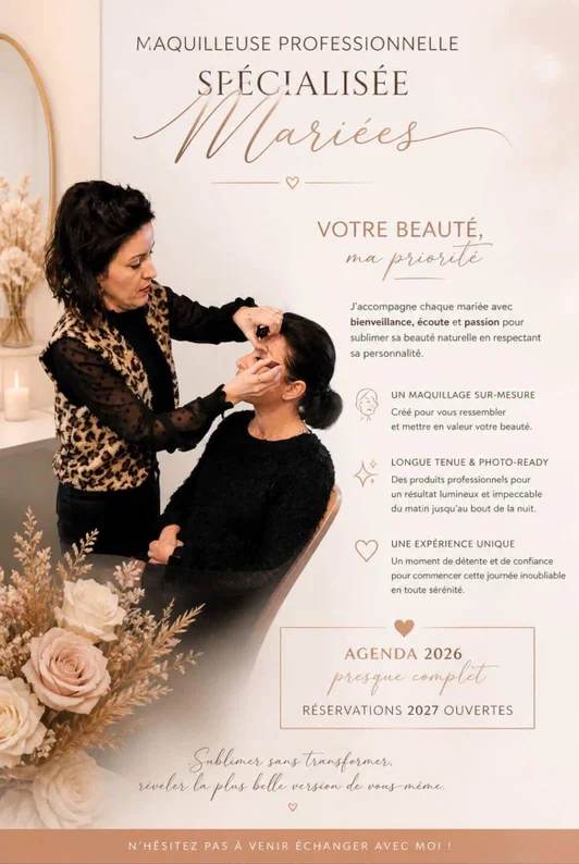 maquilleuse professionnelle pour s'occupée de la mariée et des invités pour avoir un teint lumineux pour son mariage