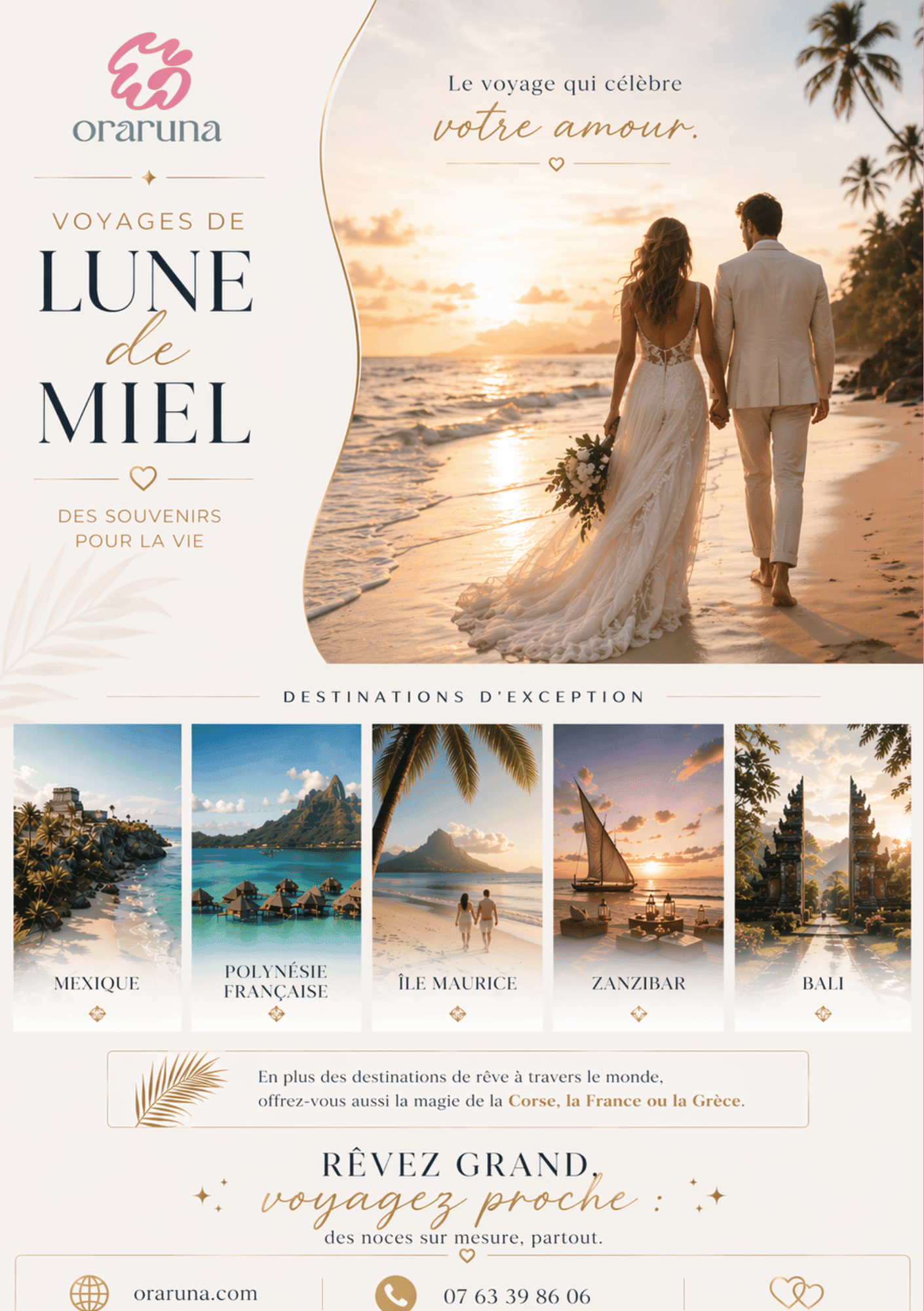 affiche pour agence d'organisation des voyages de noces qui sera présente au salon du mariage "histoire d'un oui" organisé à Olemps les 24 et 25 octobres 2026