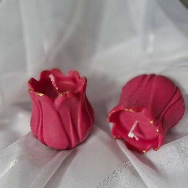 Rosenblüten Kerze mit Goldglitzer