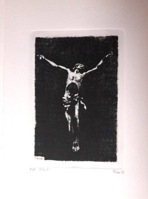 Il Cristo, incisione su zinco 20×30 cm, 2009 – opera di Mauro Miconi Analisi espressiva della tecnica dell’incisione