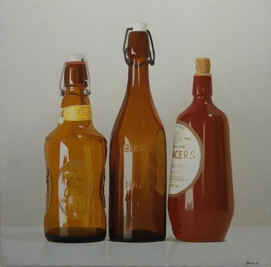 Vuoti riflessi, olio su tela 50×50 cm, 2005 – dipinto di Mauro Miconi Indagine sul rapporto contenuto–contenitore