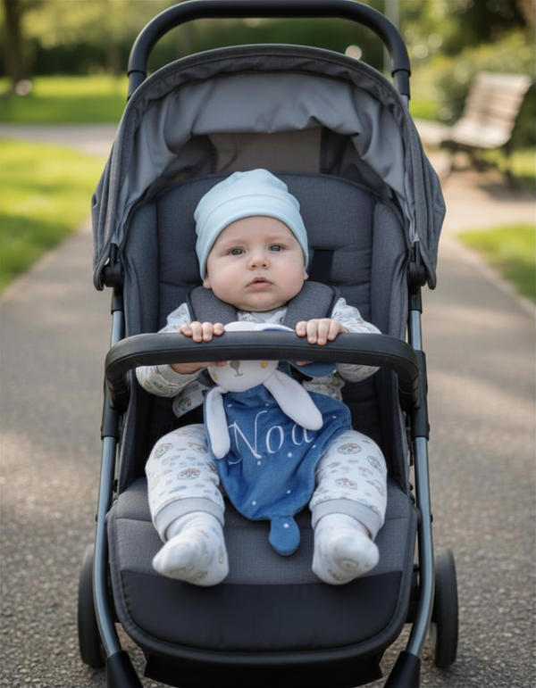 Doudou lapin personnalisé avec prénom – Doudou bébé avec attache tétine