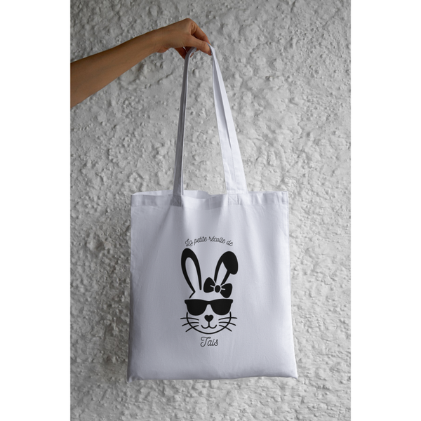 Tote bag Pâques personnalisé avec prénom – Sac lapine lunettes enfant