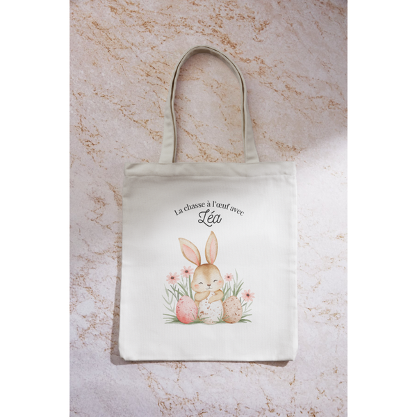 Tote bag Pâques personnalisé – Sac chasse aux œufs avec prénom