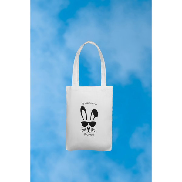 Tote bag Pâques personnalisé avec prénom – Sac chasse aux œufs lapin