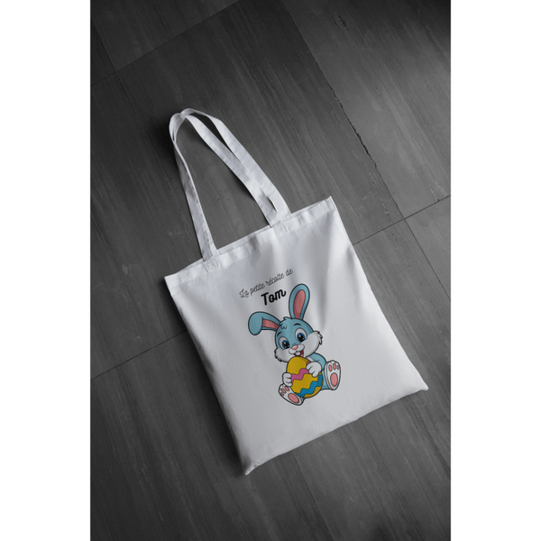 Tote bag Pâques personnalisé – Sac chasse aux œufs avec prénom enfant