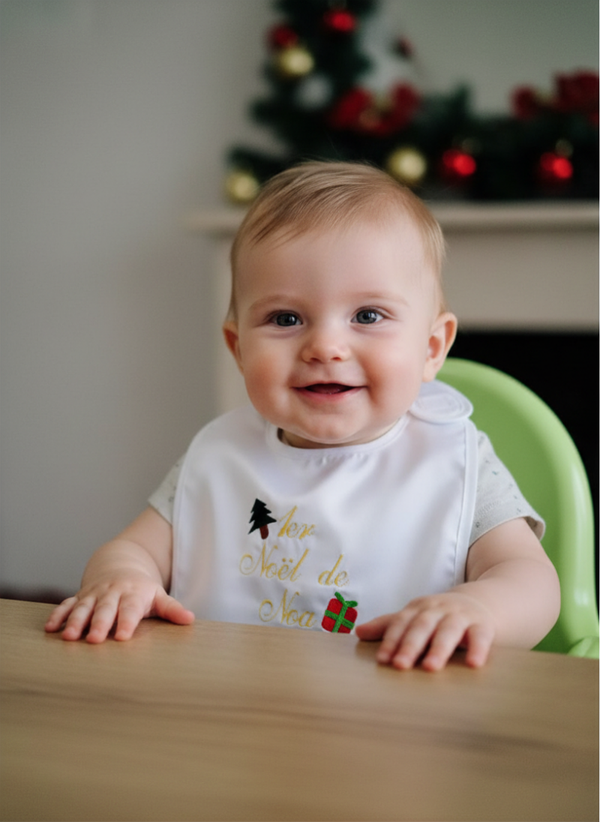 Bavoir bébé personnalisé 1er Noël – Bavoir Noël avec prénom