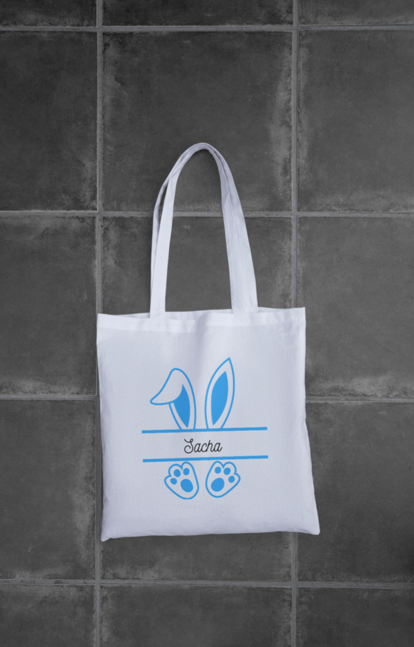 Tote bag Pâques personnalisé avec prénom – Oreilles de lapin
