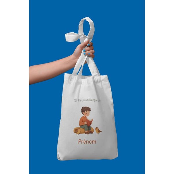 Tote Bag Enfant Personnalisé – Sac de bibliothèque avec prénom (Petit lecteur)