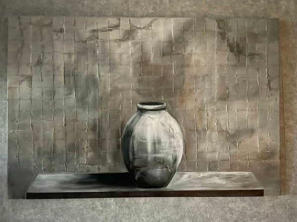 Lege Vaas met Reliëf - Olieverf op doek (60 x 90 cm)