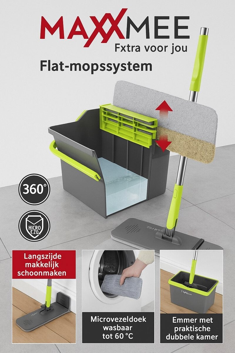 MAXXMEE Vloermop met emmer - Schoonmaakset - Groen