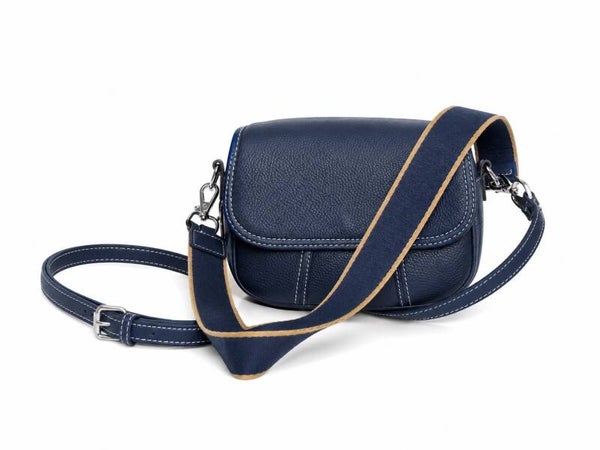 Donkerblauwe Lederen Crossbody Handtas – Made in Italy