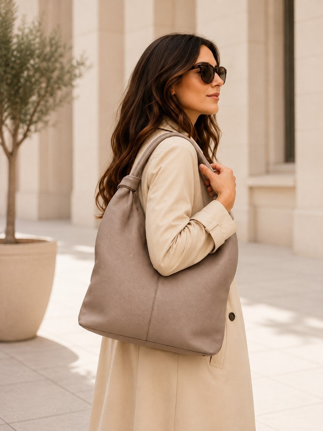 LUCCA hobo handtas – Dark Taupe | Italiaans Leder