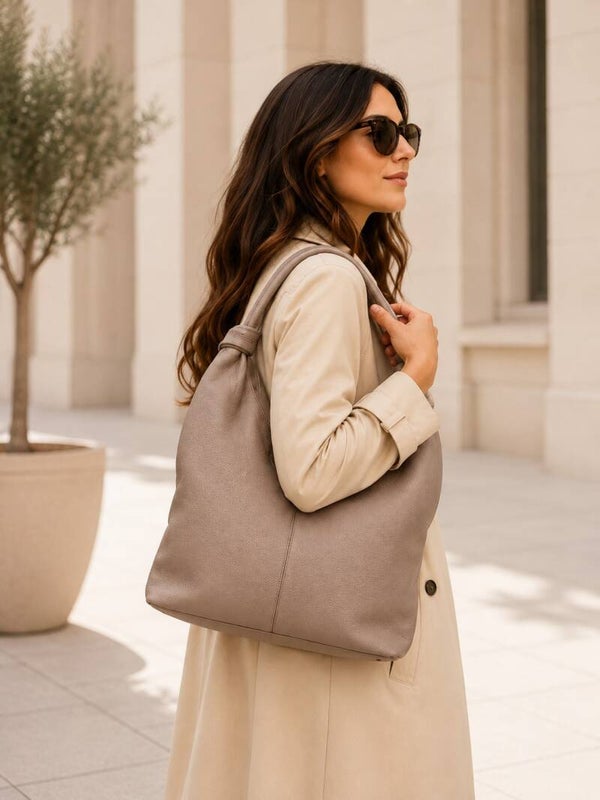 LUCCA hobo handtas – Dark Taupe | Italiaans Leder