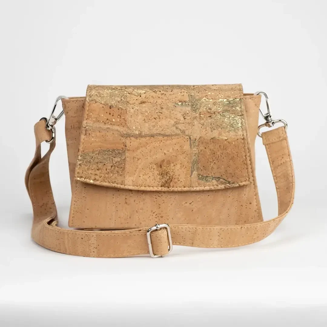 Kurken Crossbodytas – Naturel met Gouden Flap