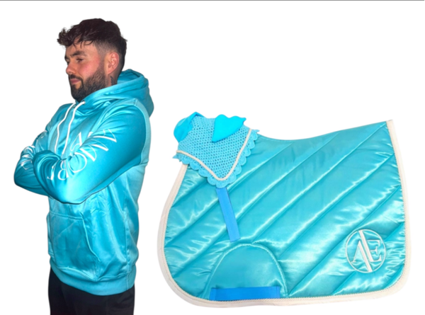 Teal & white saddle pad set