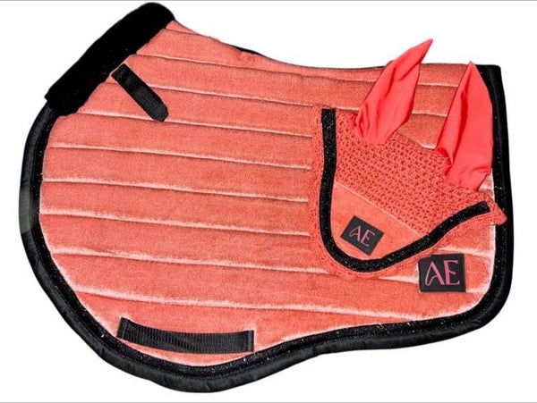 Peach velvet saddle pad & ear bonnet