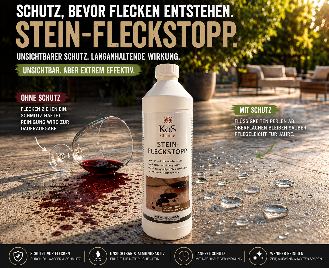 Stein-Fleckstopp – Schutz, bevor Flecken entstehen