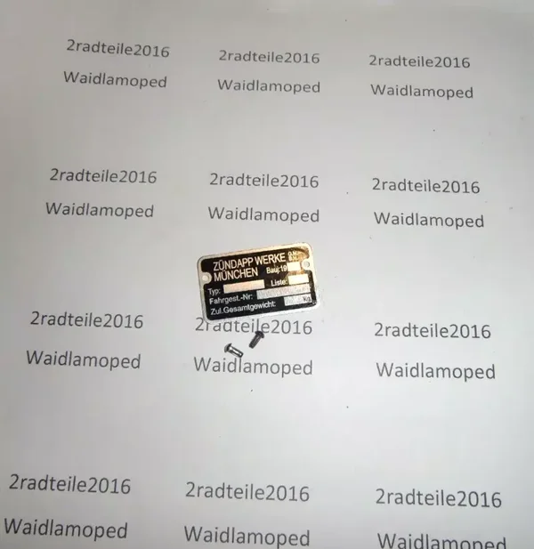 Typenschild am Rahmen Universal für alle Zündapp Modelle ab Bj. 1980 KS GTS CS