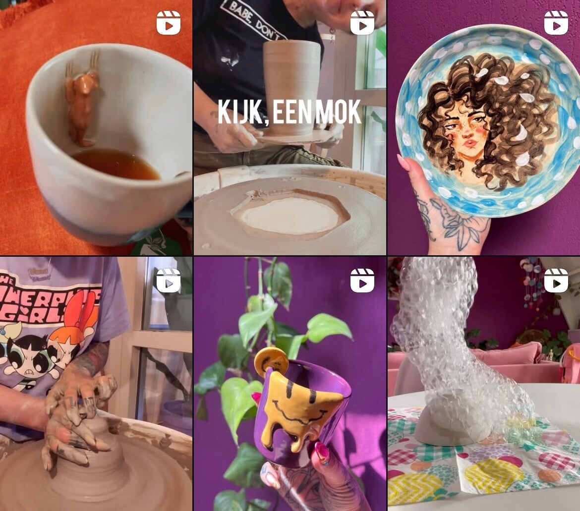 Collage van het instagram portfolio van pottenbak studio ClayClay
