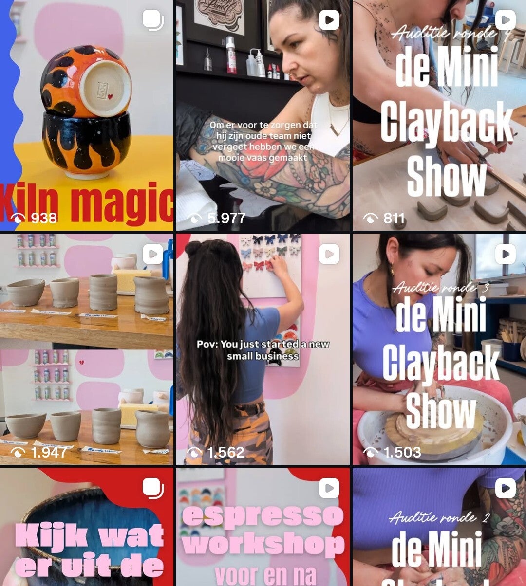 Collage van het instagram portfolio van pottenbak studio ClayClay