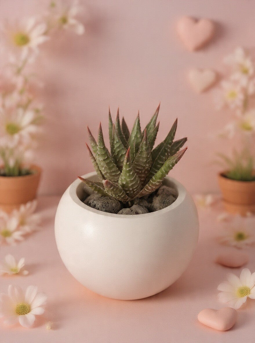 Maceta globo con cactus de vela aromática