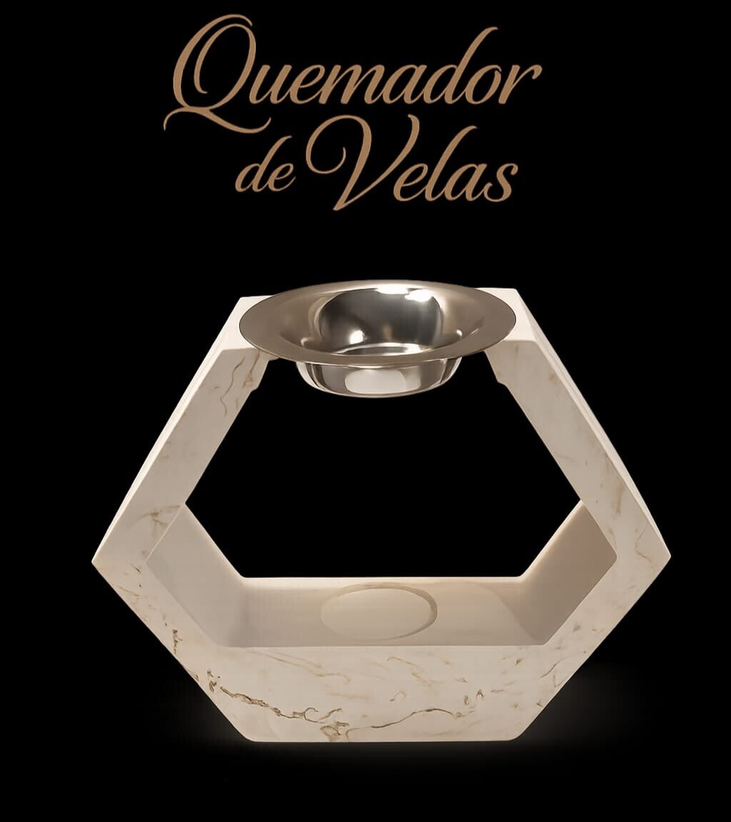 Quemador grande minimalista con wax melts y vela de té