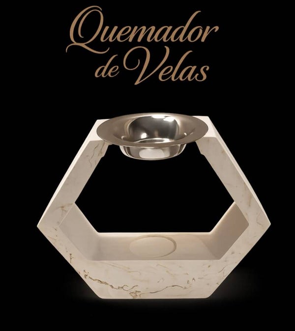 Quemador grande minimalista con wax melts y vela de té