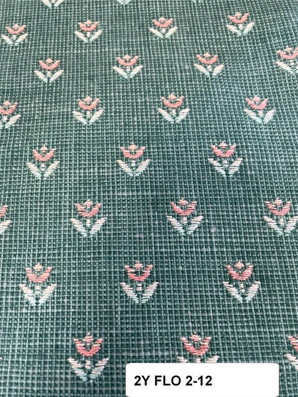 2-12 One Yard Floral Upholstery Fabric Pink And Green
