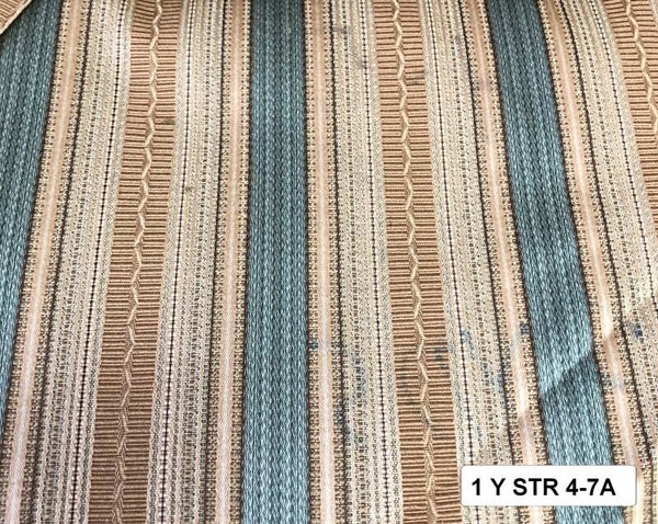 4-7A one yard blue and gold or beige stripe upholstery fabric