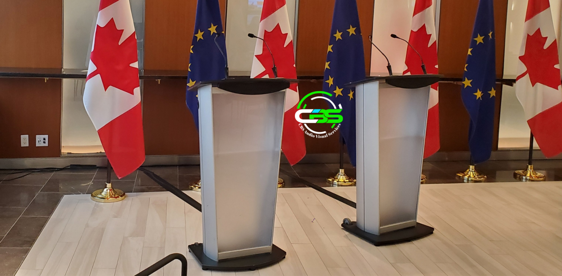 End-to-End AV Services, Stage Design, Flag Rental and Protocol, Executive Grade Presenter Infrastructure, full-suite AV Equipment rentals in Toronto, York Region, the GTHA, Niagara Region, Region Of Waterloo, Simcoe County, Durham and across Ontario