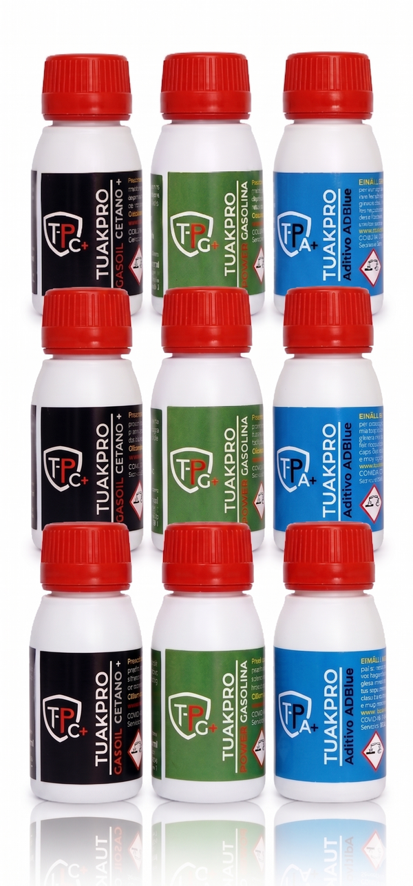 Pack Especial de Lanzamiento con 3 unidades de cada producto (Gasoil Cetano+, Power Gasolina y Aditivo AdBlue