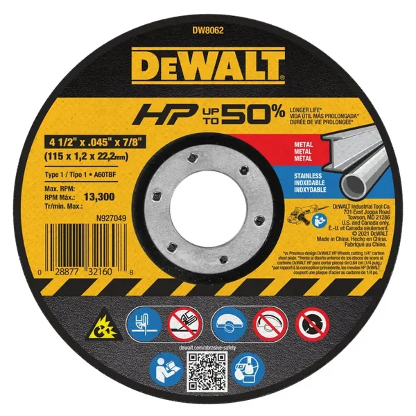 DEWALT® Disco para Corte de 4-1/2" (115mm) x 1.0mm T41 para Metal/Inox