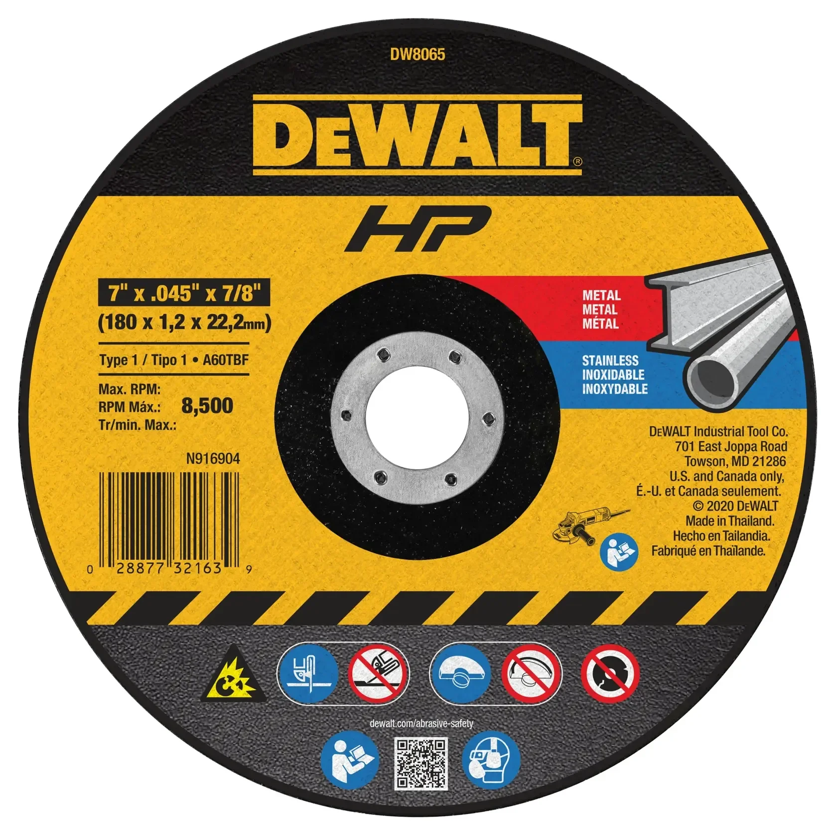 DEWALT® Disco para Corte de 7" (180mm) x 1.6mm T41 para Metal/Inox