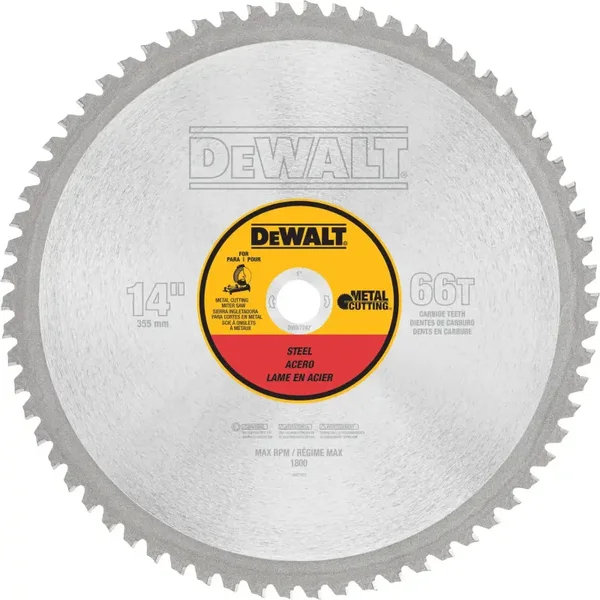 DEWALT® Disco para Tronzadora de 14" (355mm) de 66D para Corte en Acero Estructural y Tubos de Acero