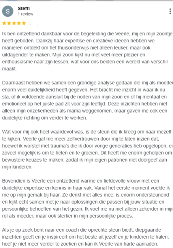 Printscreen vijfsterrenreview Steffi