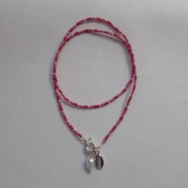 Rvs kralen schelpen/zoetwaterparel ketting