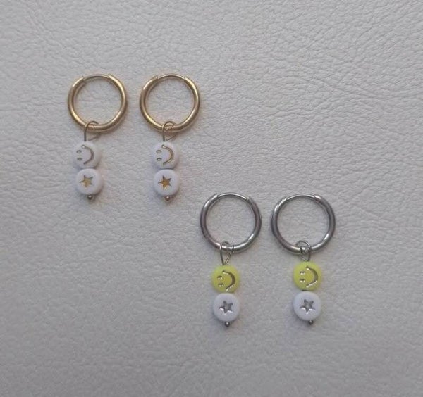 Stainless steel smiley/sterren oorbellen