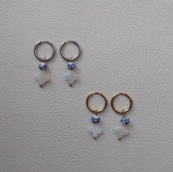 Stainless Steel Delfts Blauwe Klaver Oorbellen
